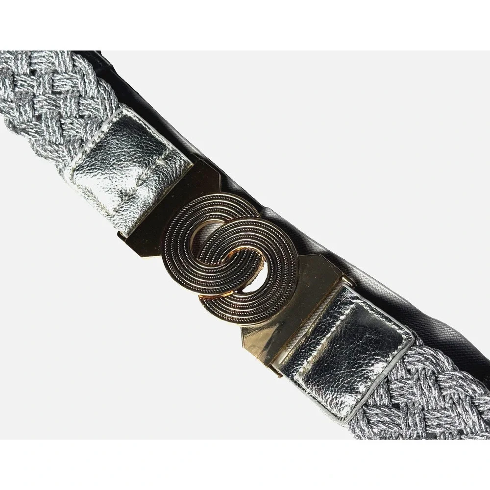 Samuel Dong Statement Belt Womens Sz 1 or S Silver & Gold Stretch Interlocking